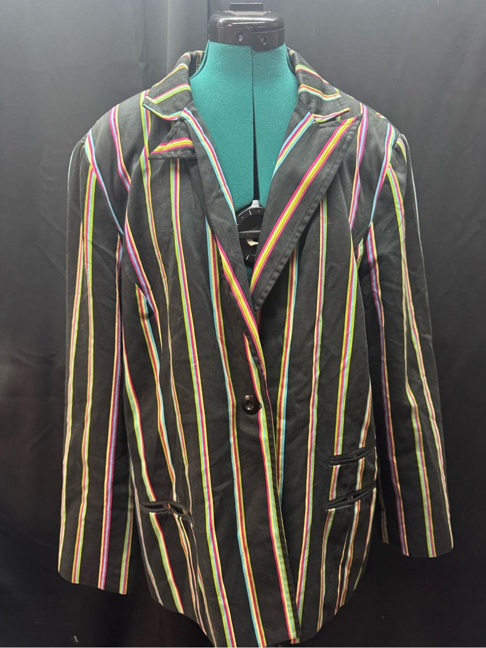 metrostyle Black Blazer with Bright Multi-Color Stripes